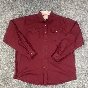 Wrangler Button Up Shirt Adult Large Red Cotton Casual Long Sleeve Mens